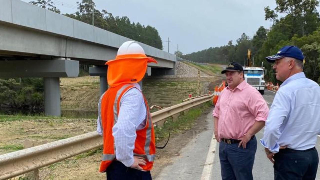 Llew O'Brien and Tony Perrett at the official opening of the new $18 million Coondoo Creek Bridge today (Wednesday).