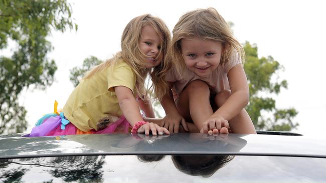 Abby and Dakota Hes at the Variety NT Ute Run in Hidden Valley. Picture: (A)manda Parkinson