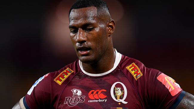 BRISBANE, AUSTRALIA - APRIL 29: Suliasi Vunivalu of the Reds looks on during the round 10 Super Rugby Pacific match between the Queensland Reds and the Western Force at Suncorp Stadium, on April 29, 2023, in Brisbane, Australia. (Photo by Albert Perez/Getty Images)