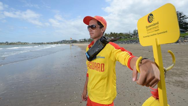 Lifeguard Riccardo Valenza keeps a watchful eye over swimmers at Yeppoon Main Beach. Photo: Chris Ison / The Morning Bulletin