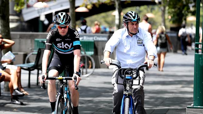 Herald Sun Tour cyclists previewing the course. Chris Froome is taken on tour of course by John Trevorrow. Picture: Tim Carrafa