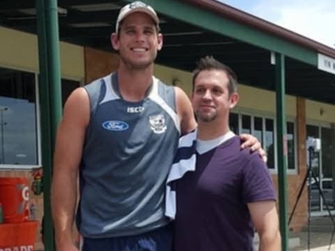 Anthony George with Tom Hawkins at Geelong pre-season training in 2015. Picture: Supplied