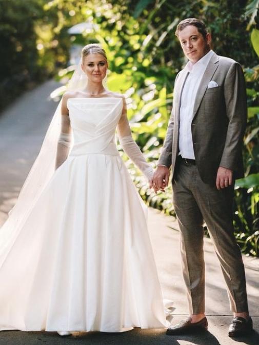 Stephanie wore an exquisite custom gown by Mariana Hardwick. Picture: Nadi Bay Photography Fiji