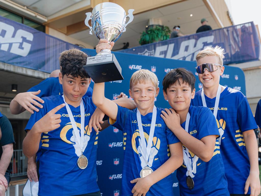 Varsity College celebrating last year’s flag football under-12 national championship. A new national champion is set to be crowned on the Gold Coast on Friday. Picture: Supplied.