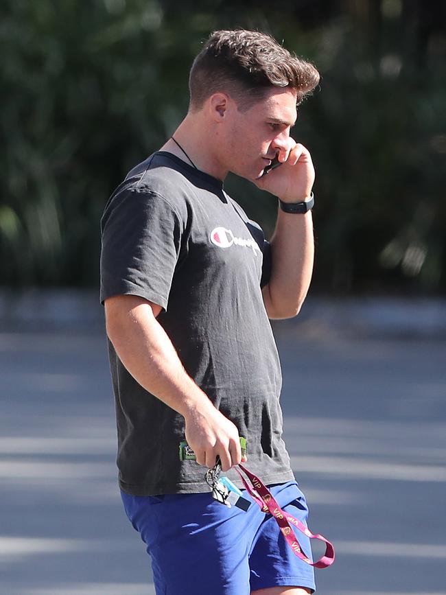 Broncos halfback Brodie Croft arrives for training. Picture: Peter Wallis