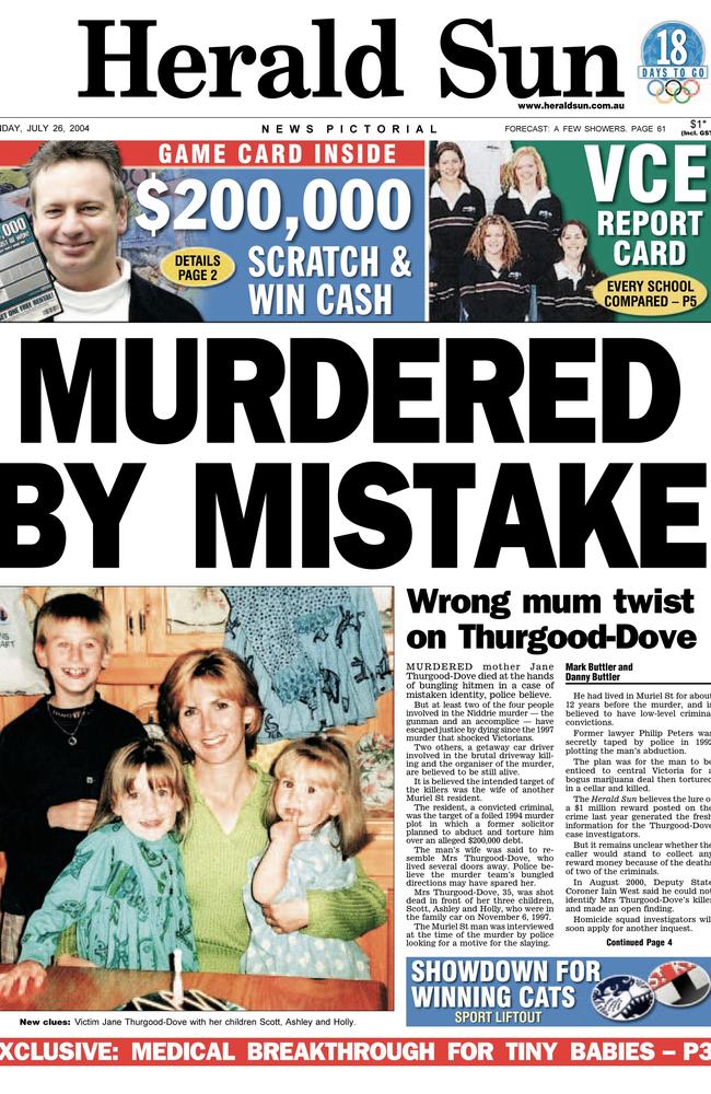 The front-page news of Jane Thurgood-Dove’s horrific murder, Monday, July 26, 2004.