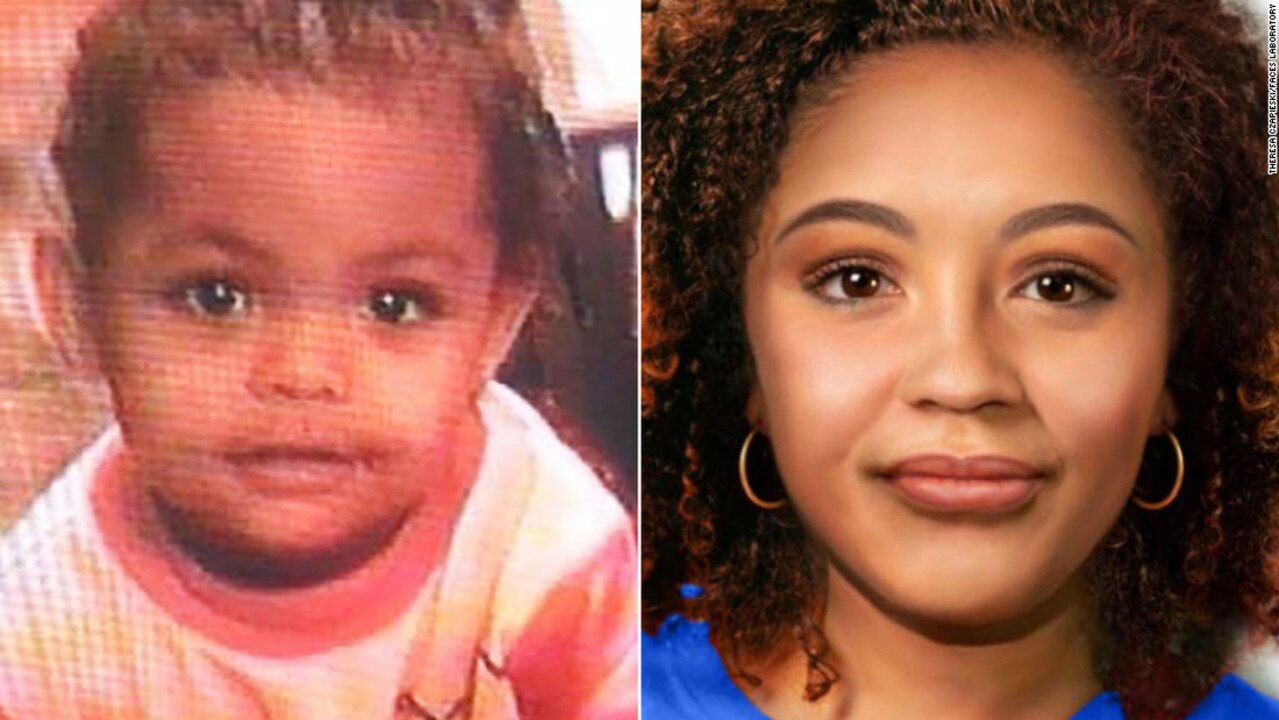 Teekah at the time of her disappearance aged two, and what she may look like now. Picture: Tacoma Police Department.