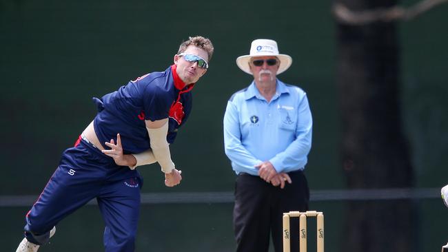 Simon Lambert bowling for St Albans. Picture: George Sal