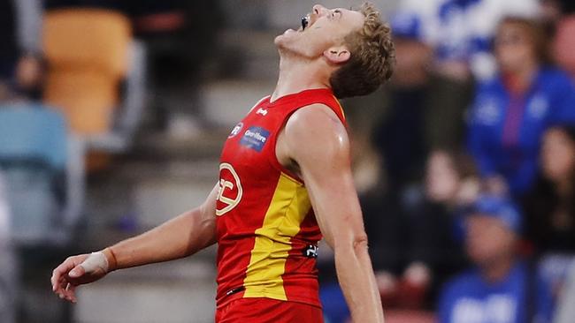 Tasmanian Suns player Hugh Greenwood reacts after a missed shot at goal. Picture: Getty