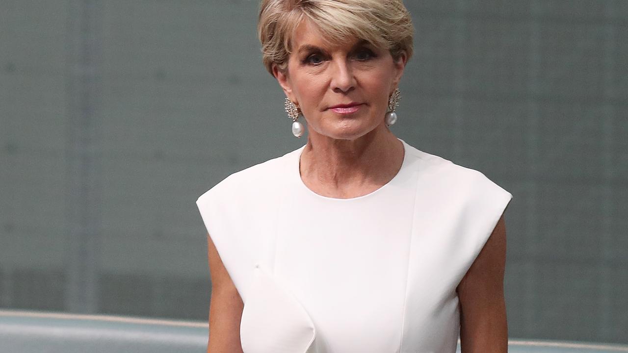 Julie Bishop announcing her resignation. Picture: Kym Smith