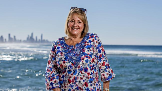 Australian television personality Denise Drysdale at Burleigh Beach. Picture: Jerad Williams