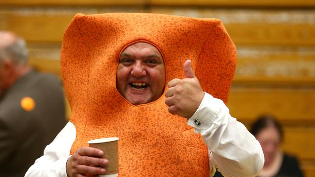 KENDAL, UNITED KINGDOM - JUNE 08: Local candidate Mr Fishfinger waits as ballot papers are counted at the Westmoorland and Lonsdale constituency count at Kendal Leisure Centre on June 8, 2017 in Kendal, United Kingdom. After a snap election was called, the United Kingdom went to the polls yesterday following a closely fought election. The results from across the country are being counted and an overall result is expected in the early hours. (Photo by Dave Thompson/Getty Images)