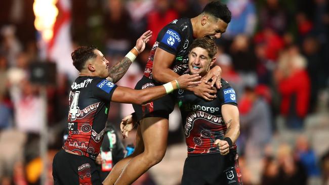 Zac Lomax was all smiles after the Dragons snatched a much-needed win. Picture: NRL Photos