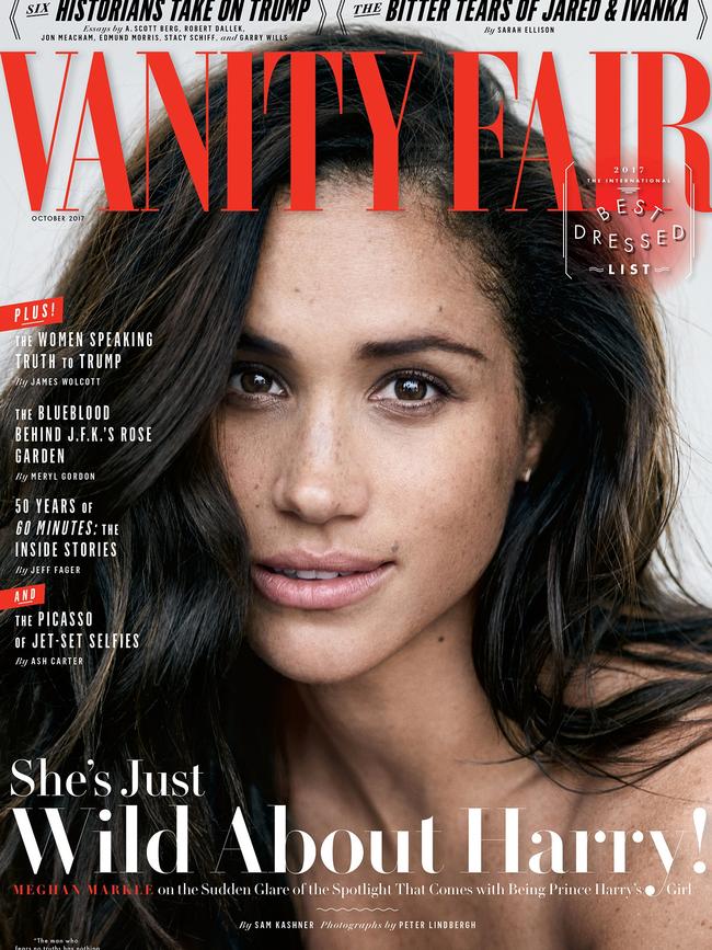 Meghan Markle poses for Vanity Fair's October 2017 cover shoot. Picture: Peter Lindbergh for Vanity Fair