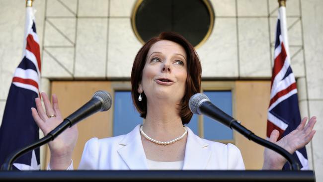 Julia Gillard speaks at Parliament House in Canberra in July 2010.