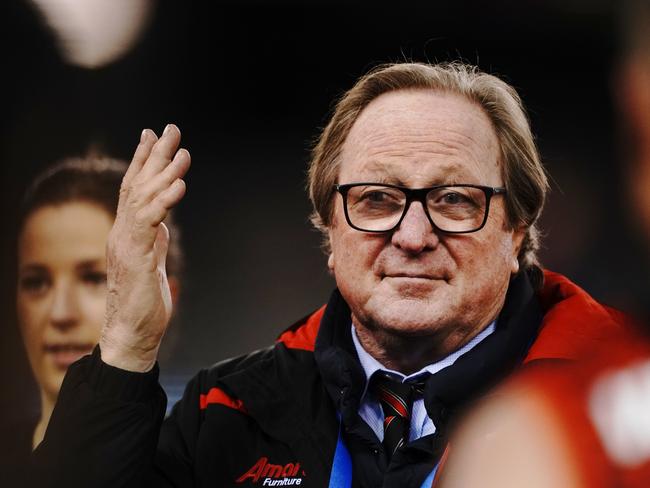 Former Essendon Bombers coach Kevin Sheedy coaches a Legends match before the Round 21 AFL match between the Essendon Bombers and the Western Bulldogs at Marvel Stadium in Melbourne, Saturday, August 10, 2019. (AAP Image/Michael Dodge) NO ARCHIVING, EDITORIAL USE ONLY