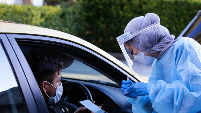 SYDNEY, AUSTRALIA - Newswire Photos AUGUST 11, 2021: Nurses are seen working at the Killara Covid-19 drive through testing clinic in Sydney. Picture: NCA Newswire /Gaye Gerard