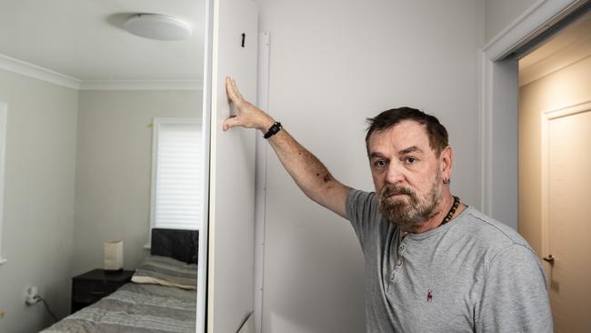 Jim Garvey shows the substandard building work done in the renovation of his South Toowoomba home. Picture: Kevin Farmer