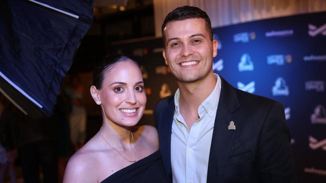 Steph Biddle and Brayden Busuttil at the Gold Coast Titans NRLW 2025 Season Launch at Isoletto The Star Gold Coast. Picture, Portia Large.
