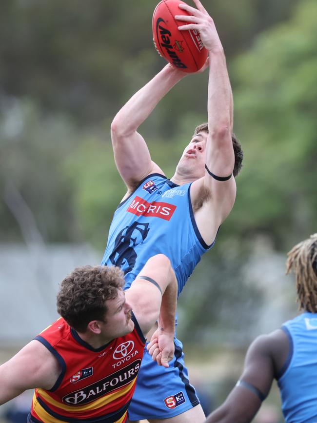 Sturt’s Will Coomblas takes a strong mark against Adelaide on Saturday. Picture: David Mariuz/SANFL