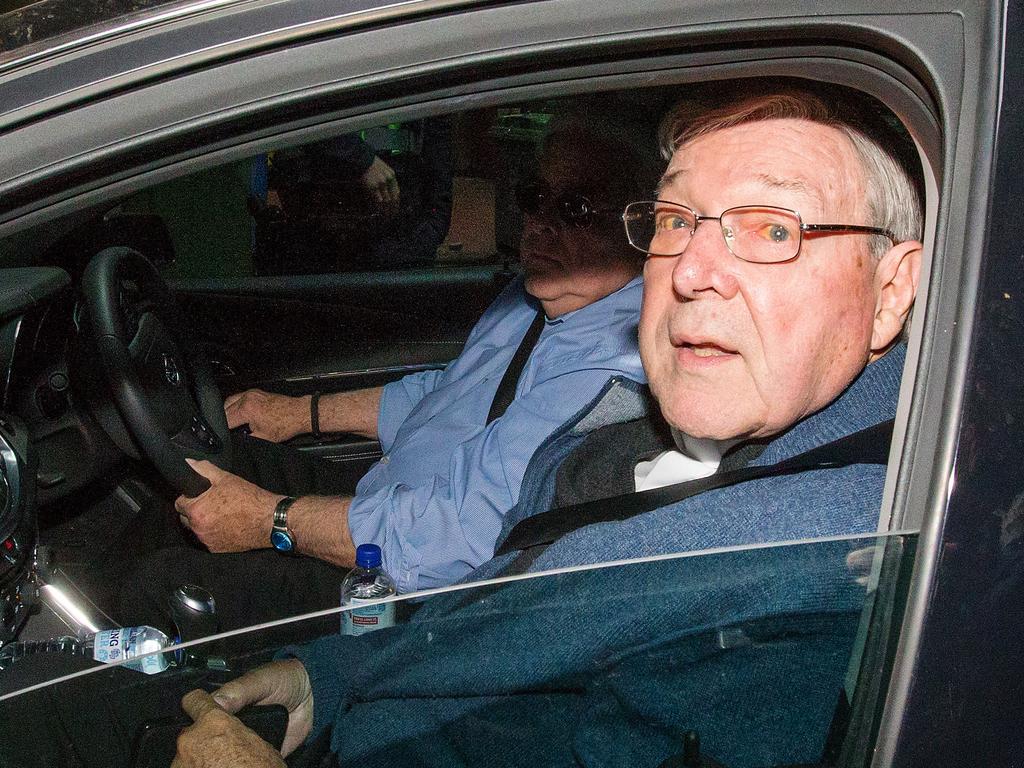 Pell arrives at Melbourne Magistrates’ Court to face a hearing. Picture: Mark Stewart