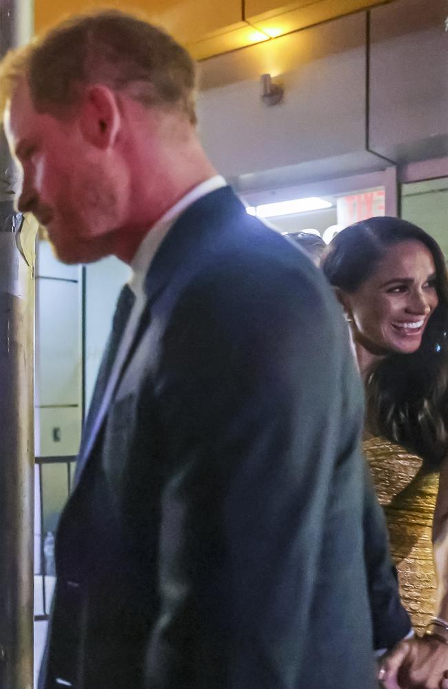 Harry and Meghan leaving an event before their ‘car chase’ last week. Picture: Selcuk Acar/Anadolu Agency via Getty Images