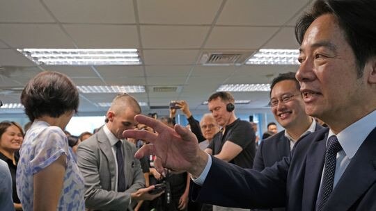 Lai Ching-te speaks with members of the foreign media in Taipei on Friday. Picture: Joyu Wang/The Wall Street Journal