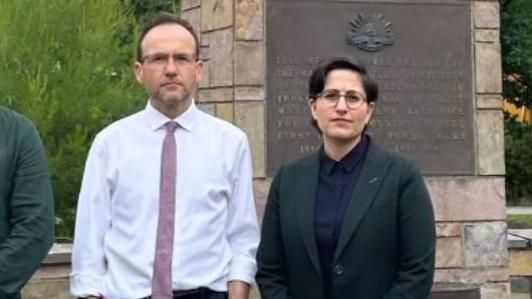 Federal Greens MP Adam Bandt and Gabrielle de Vietri at the Remembrance Day service at Barkly Gardens. Picture: Instagram