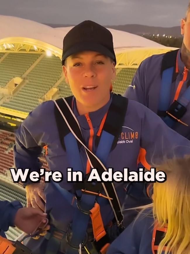 P!NK and her family doing the Adelaide Oval roofclimb last night . Picture: P!NK