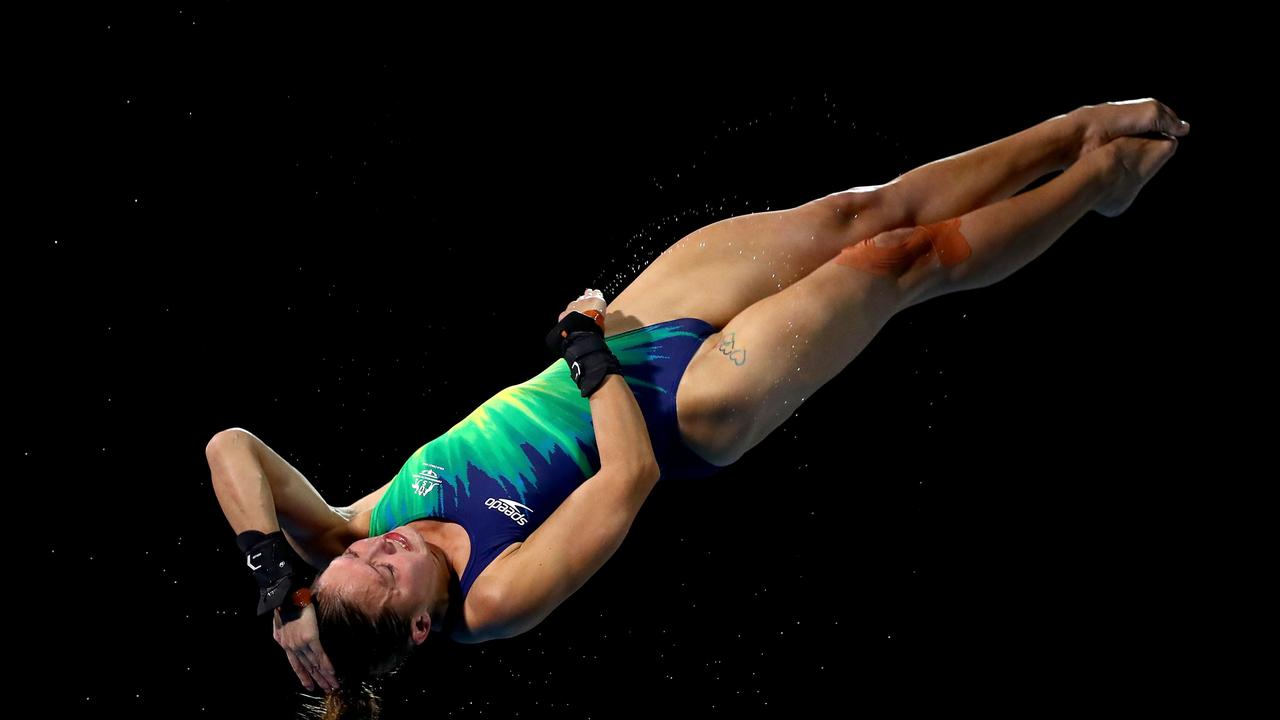 92: Melissa Wu of Australia on her way to a gold medal in the Women's 10m Platform Diving Final on day eight of the Games. Picture: Getty Images.