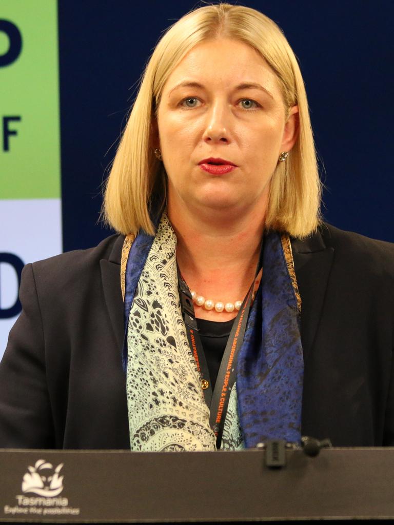 State health commander Kathrine Morgan-Wicks speaks to the media at a briefing in Hobart on August 21, 2021.