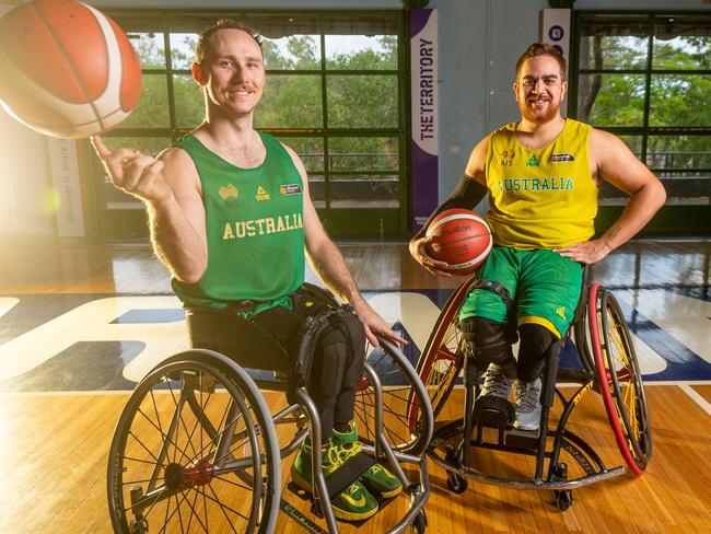 Australian wheelchair basketball representatives and Territory products Tom O'Neill-Thorne and Clarence McCarthy-Grogan. Picture: Che Chorley