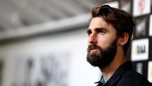 Justin Westhoff at his retirement announcement. Picture: NCA NewsWire/Kelly Barnes