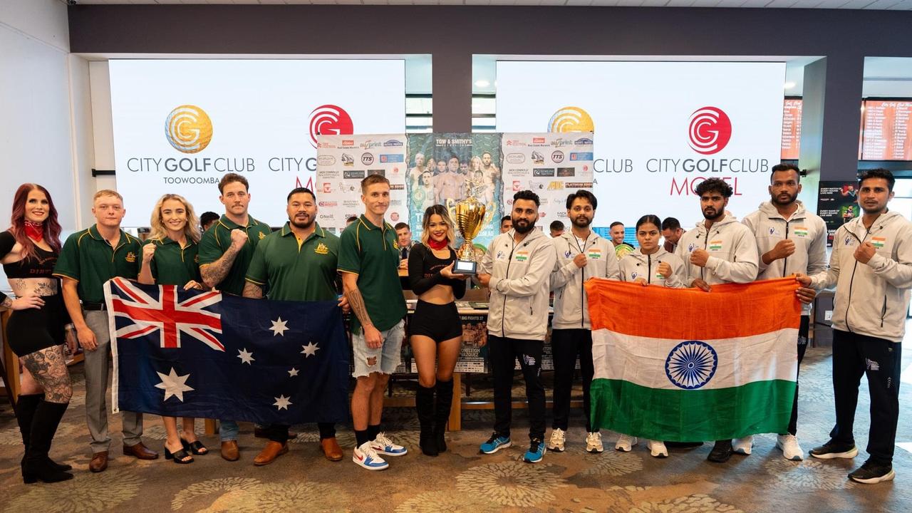 Team Australia and Team India boxers for the Australia vs. India Cup at The Big Fights 37 press conference.