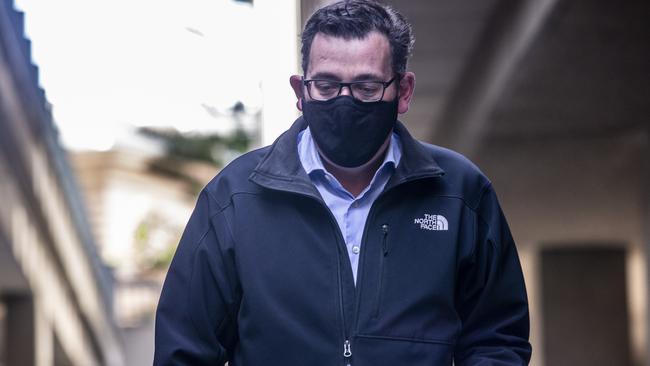 Victorian Premier Dan Andrews arrives to address the media. Picture: Wayne Taylor