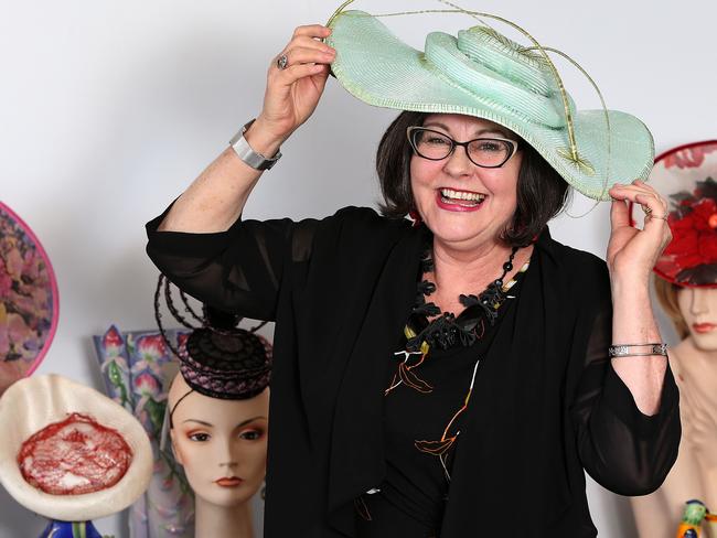 Milliner Susan McArthur of Burnie wearing her hat that will be modeled by Jess Tyson in the Crown Oaks Millinery Award. Picture Chris Kidd