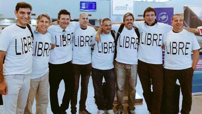 An Argentinian paper has captioned this picture now of the traveling Rosario college friends L-R: Hernán Ferrucchi, Alejandro Pagnucco, Ariel Erlij, Ivan Brajkovic, Juan Pablo Trevisan, Hernán Mendoza, Diego Angelini and Ariel Benvenuto. Picture: Supplied