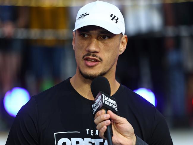 GOLD COAST, AUSTRALIA - JUNE 07: Jai Opetaia during the offical Weigh-In at Pacific Fair on June 07, 2025 in Gold Coast, Australia. (Photo by Chris Hyde/Getty Images)