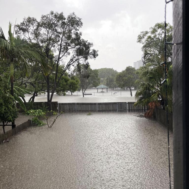 Flooding in Longlands St, East Brisbane, on Tuesday