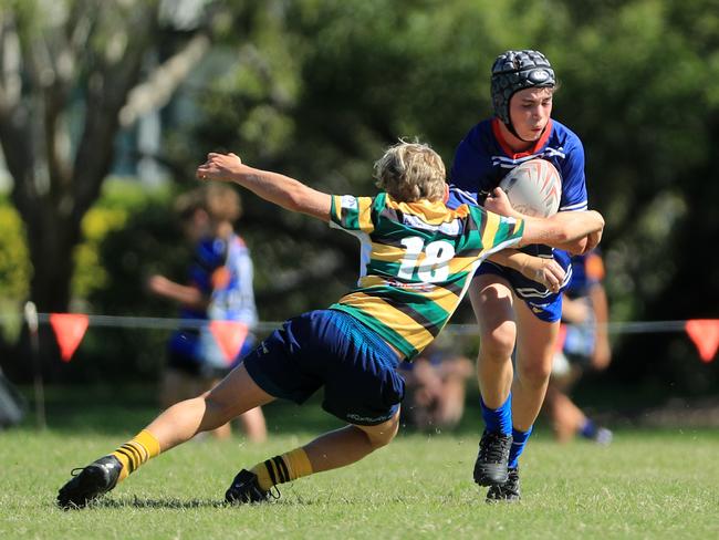 SURFERS PARADISE RUGBY, GOLD COAST , AUSTRALIA - April 10, 2021: Surfers Paradise Dolphins U14sv USQ Saints U14s - Day Two of King of the Country rugby tournament.Played at Surfers Paradise Eagles Rugby Ground at Southport. Picture: Scott Powick Newscorp
