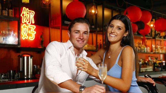 Hugo Weston and Francesca Stanley at Bondi’s China Diner. Picture: Richard Dobson