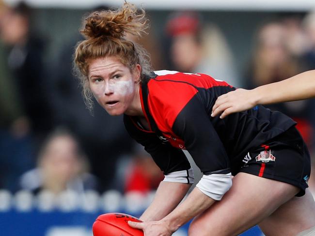 MELBOURNE, AUSTRALIA - JULY 03: Georgia Nanscawen of the Bombers in action during the 2022 VFLW Grand Final match between Essendon and the Southern Saints at ETU Stadium on July 03, 2022 in Melbourne, Australia. (Photo by Dylan Burns/AFL Photos via Getty Images)