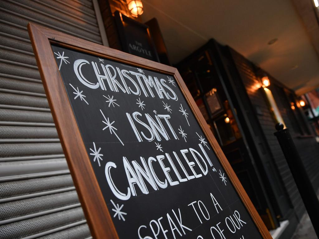 A sign outside a pub advertises a Christmas venue in London, as the government considers further lockdown measures to combat the rise in novel coronavirus COVID-19 cases. Picture: Justin Tallis/AFP