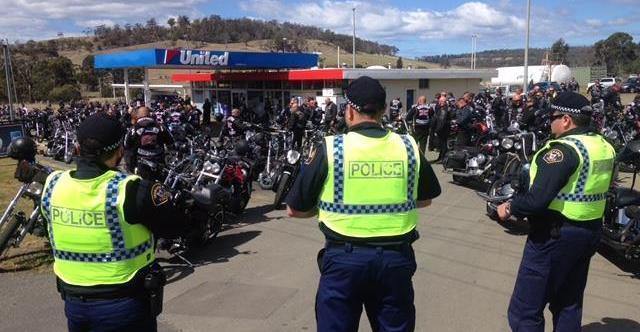 Rebels Motorcycle Gang Bikies Arrive in Tasmania for Chapter Anniversary. Credit - Facebook/John Clark via Storyful