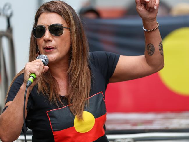 Senator Lidia Thorpe addresses a crowd ahead of the referendum on the Indigenous Voice to Parliament. Picture: Getty