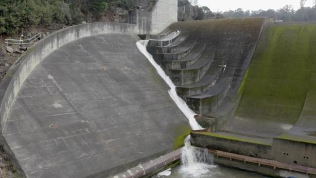 Water flowing through a bypass in the Trevallyn Dam wall for migrating short-finned eels. Picture: Supplied/Hydro Tasmania