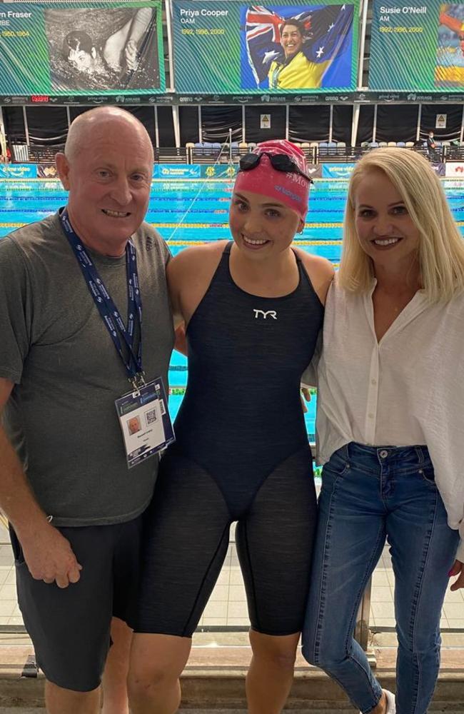 Russel, Alexa and Belinda Leary at a recent swimming event in Adelaide.