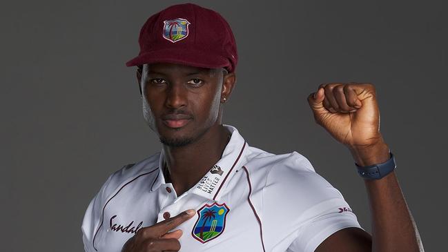 West Indies captain Jason Holder wears the Black Lives Matter logo on his Test shirt