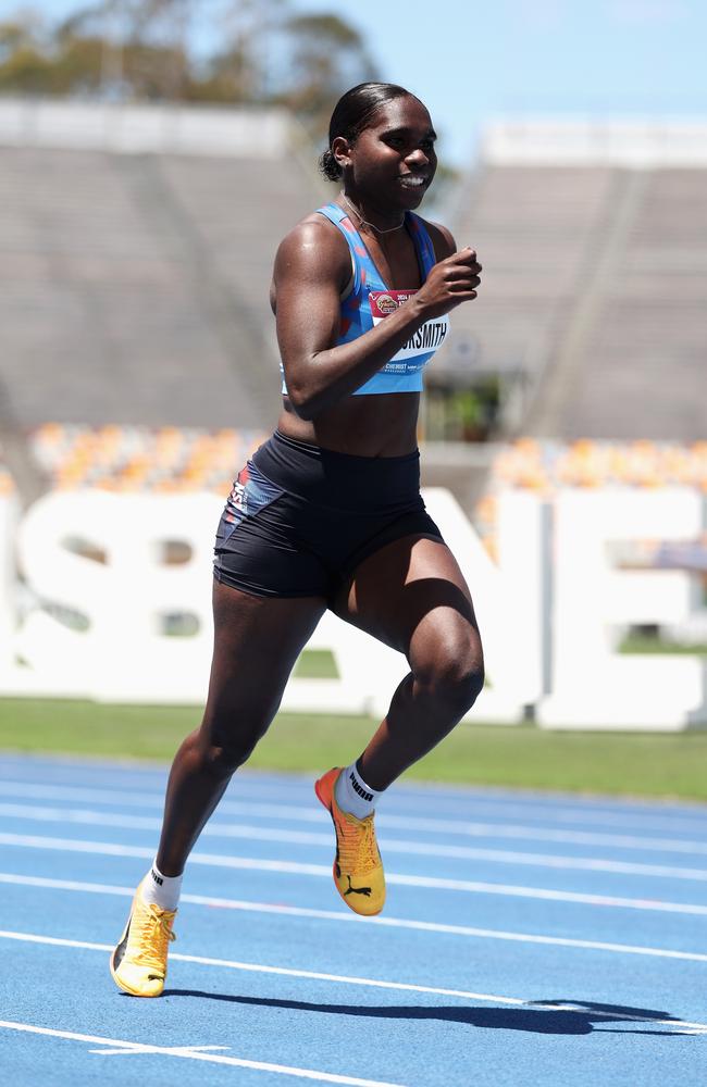 BRISBANE, AUSTRALIA - DECEMBER 07: Telaya Blacksmith of New South Wales races in the Women's U20 PA 200m. Photo by Cameron Spencer/Getty Images