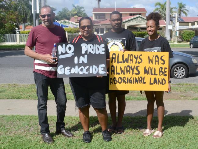 Terry Lloyd, Jackman Yasso, Angelique Yasso and Melinda Mann at Rockhampton's Invasion Day Rally 2021